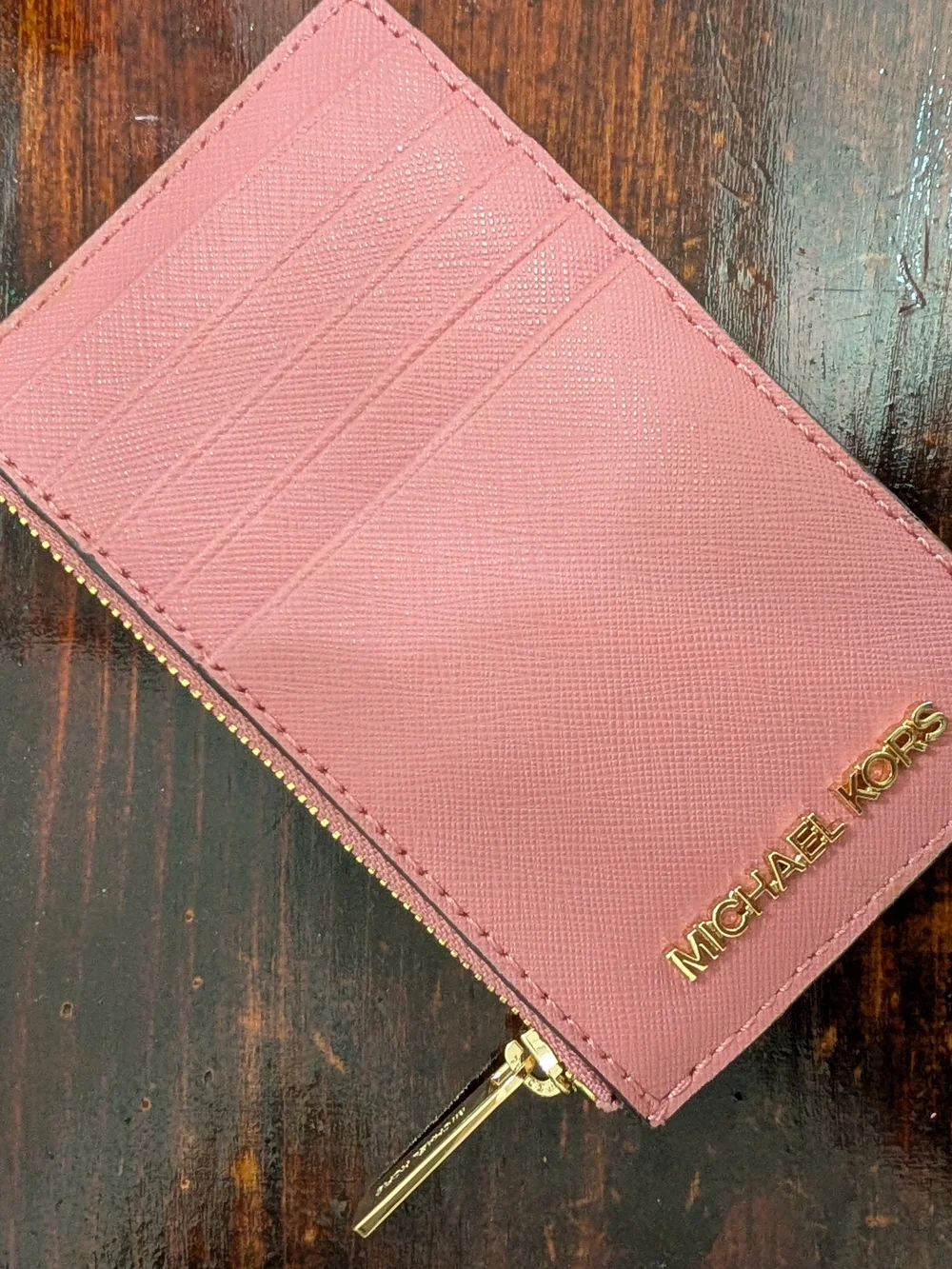Michael Kors Pink Saffiano Zip Card Wallet - Picture 1 of 4